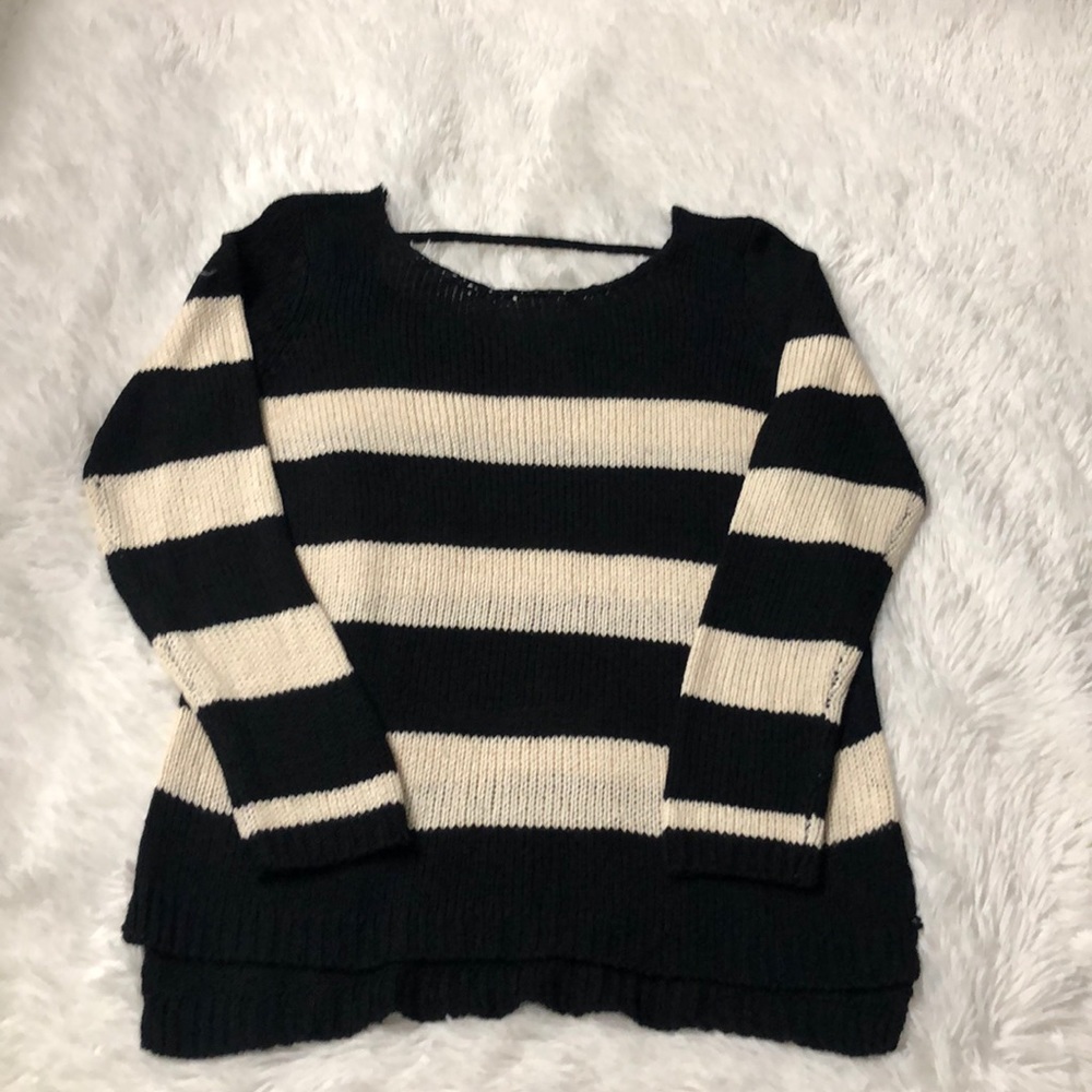 Pink Rose black/beige stripe sweater